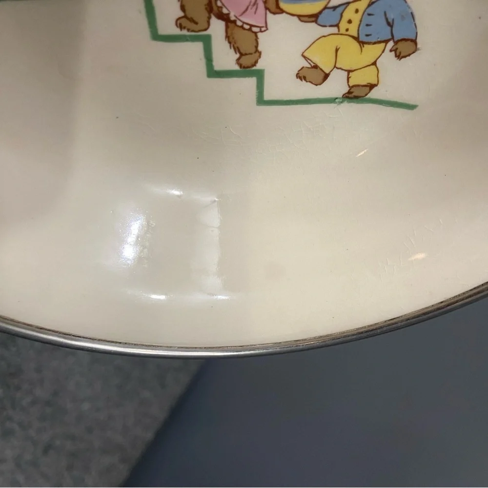 VTG Excello 3 Bears Baby/Child Warming Dish/Bowl on Steel Base Retro Cottagecore - Picture 12 of 17